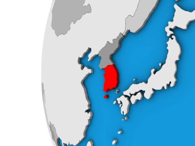 Güney Kore mavi siyasi 3d dünya üzerinde. 3D çizim.