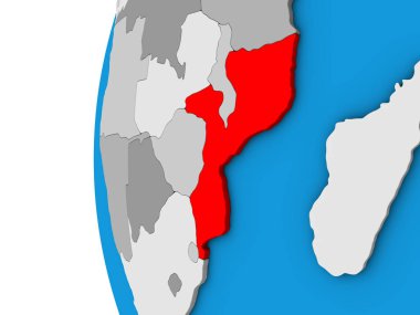 Mozambik mavi siyasi 3d dünya üzerinde. 3D çizim.