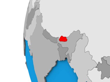 Bhutan mavi siyasi 3d dünya üzerinde. 3D çizim.