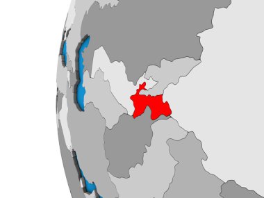 Tacikistan mavi siyasi 3d dünya üzerinde. 3D çizim.