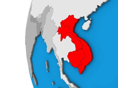 Indochina mavi siyasi 3d dünya üzerinde. 3D çizim.