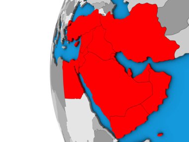 Orta Doğu mavi siyasi 3d dünya üzerinde. 3D çizim.