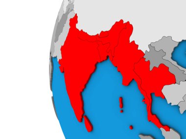 Bimstec üye devletler mavi siyasi 3d dünya üzerinde. 3D çizim.