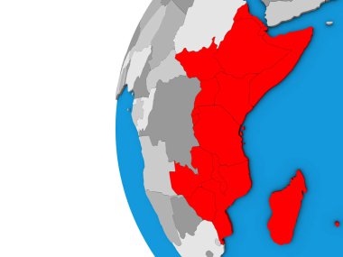 Doğu Afrika mavi siyasi 3d dünya üzerinde. 3D çizim.