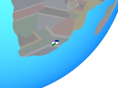 Lesotho katıştırılmış ulusal bayrak mavi siyasi dünya üzerinde. 3D çizim.