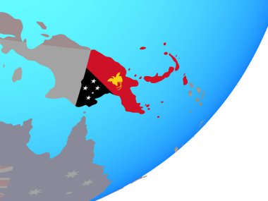 Papua Yeni Gine katıştırılmış ulusal bayrak mavi siyasi dünya üzerinde. 3D çizim.
