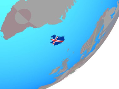 İzlanda ile katıştırılmış ulusal bayrak mavi siyasi dünya üzerinde. 3D çizim.