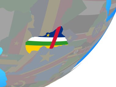 Orta Afrika mavi siyasi dünya üzerinde katıştırılmış ulusal bayrak ile. 3D çizim.