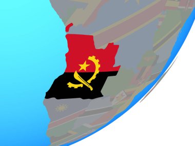 Angola ile katıştırılmış ulusal bayrak mavi siyasi dünya üzerinde. 3D çizim.