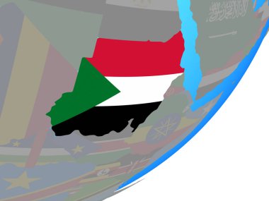 Sudan katıştırılmış ulusal bayrak mavi siyasi dünya üzerinde. 3D çizim.