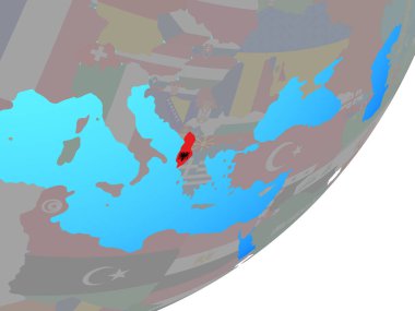 Arnavutluk ile katıştırılmış ulusal bayrak mavi siyasi dünya üzerinde. 3D çizim.
