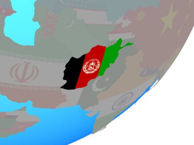 Afganistan ile katıştırılmış ulusal bayrak mavi siyasi dünya üzerinde. 3D çizim.