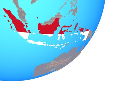 Endonezya ile katıştırılmış ulusal bayrak mavi siyasi dünya üzerinde. 3D çizim.