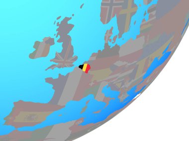 Belçika ile katıştırılmış ulusal bayrak mavi siyasi dünya üzerinde. 3D çizim.