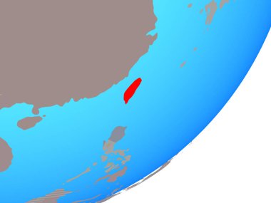 Tayvan ile katıştırılmış ulusal bayrak mavi siyasi dünya üzerinde. 3D çizim.