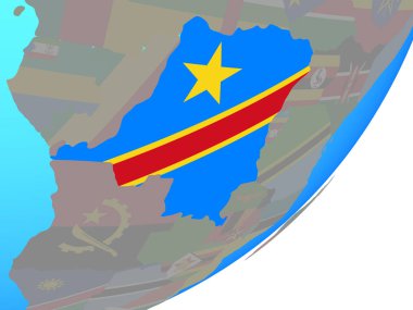 Kongo mavi siyasi dünya üzerinde katıştırılmış Ulusal bayrakla dem mümessili. 3D çizim.