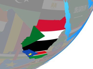 Sudan katıştırılmış ulusal bayrak mavi siyasi dünya üzerinde. 3D çizim.
