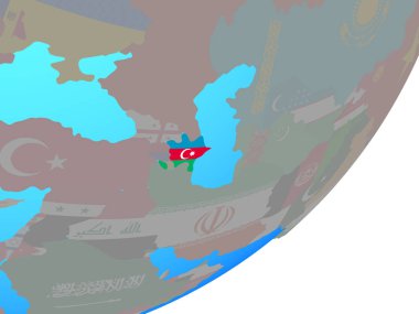Azerbaycan ile katıştırılmış ulusal bayrak mavi siyasi dünya üzerinde. 3D çizim.