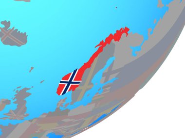 Norveç ile katıştırılmış ulusal bayrak mavi siyasi dünya üzerinde. 3D çizim.