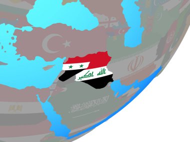 İslam Devleti ile katıştırılmış ulusal bayrak mavi siyasi dünya üzerinde. 3D çizim.