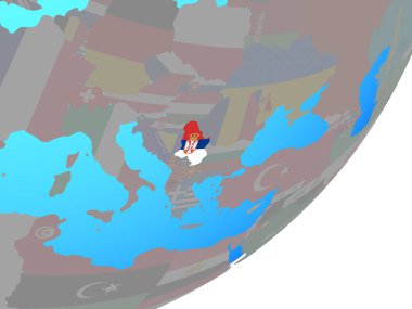 Sırbistan ile katıştırılmış ulusal bayrak mavi siyasi dünya üzerinde. 3D çizim.