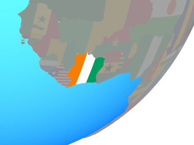 Fildişi Sahili ile katıştırılmış ulusal bayrak mavi siyasi dünya üzerinde. 3D çizim.