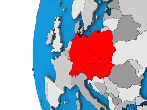 Центральная Европа Голубом Политическом Глобусе Иллюстрация — стоковое фото