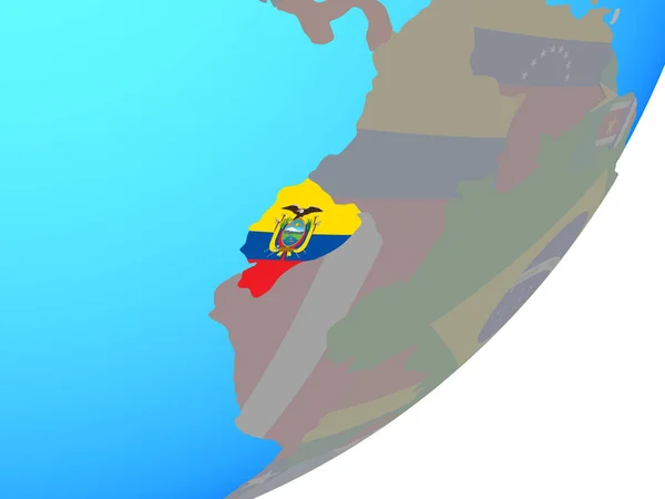 Équateur Avec Drapeau National Intégré Sur Globe Politique Bleu Illustration — Photo