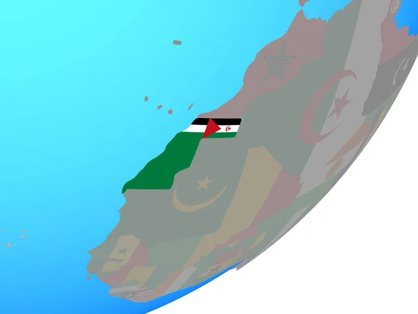 Západní Sahara Vloženými Státní Vlajka Modré Politické Globe Obrázek — Stock fotografie