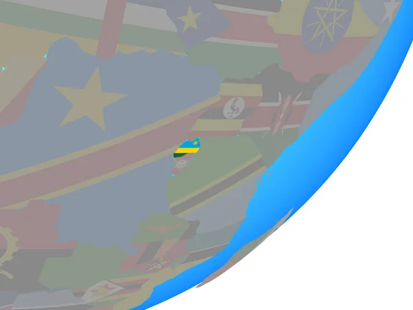 Rwanda Met Ingesloten Nationale Vlag Blauwe Politieke Wereldbol Illustratie — Stockfoto