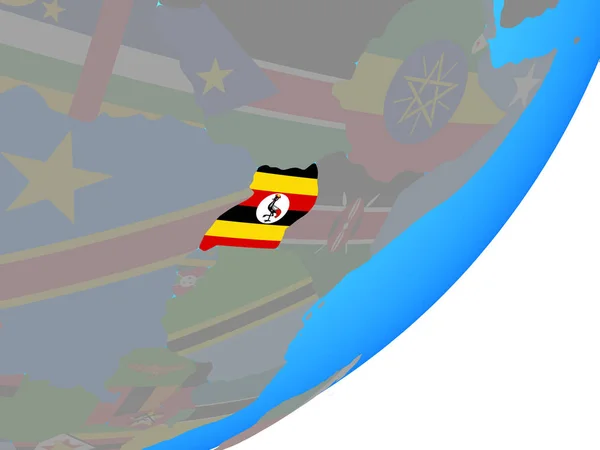 Uganda Embedded National Flag Blue Political Globe Illustration — Stock Photo, Image