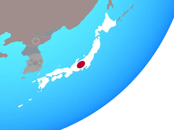 Japonia Osadzonych Flagi Narodowej Niebieski Globus Polityczny Ilustracja — Zdjęcie stockowe