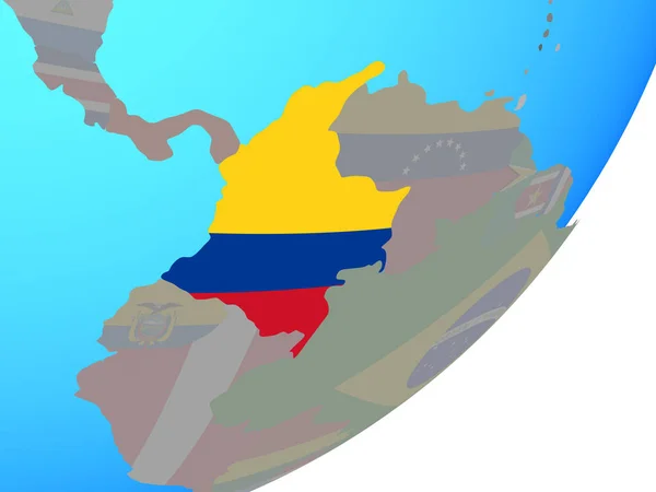 Colombie Avec Drapeau National Intégré Sur Globe Politique Bleu Illustration — Photo