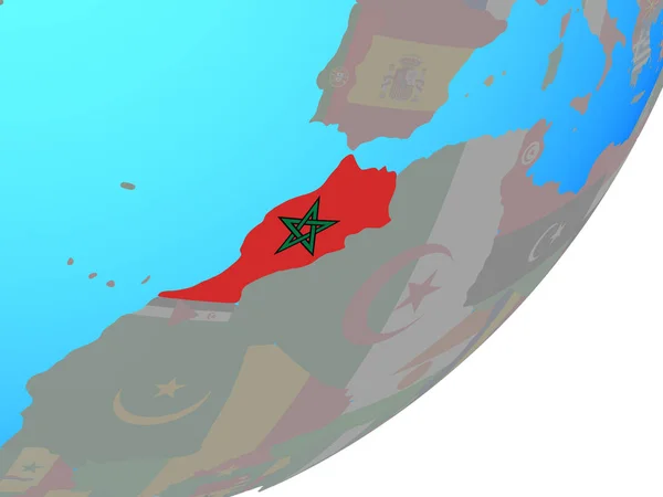 Marokko Met Ingesloten Nationale Vlag Blauwe Politieke Wereldbol Illustratie — Stockfoto