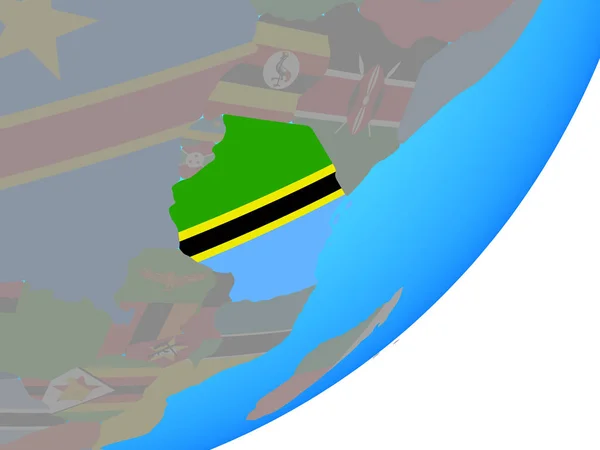 Tanzania Med Inbäddade Flagga Blå Politiska Jordglob Illustration — Stockfoto