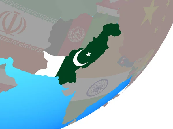 Pakisztán Beágyazott Nemzeti Zászló Kék Politikai Világ Illusztráció — Stock Fotó