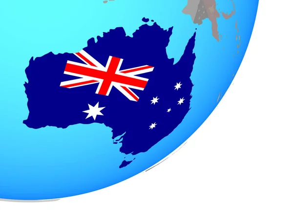 Avustralya Ile Katıştırılmış Ulusal Bayrak Mavi Siyasi Dünya Üzerinde Çizim — Stok fotoğraf