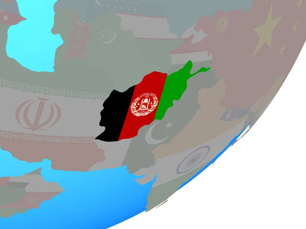青の政治世界に埋め込まれた国旗とアフガニスタン イラストレーション — ストック写真