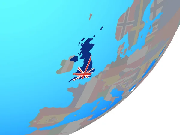 Reino Unido Con Bandera Nacional Incrustada Globo Político Azul Ilustración —  Fotos de Stock
