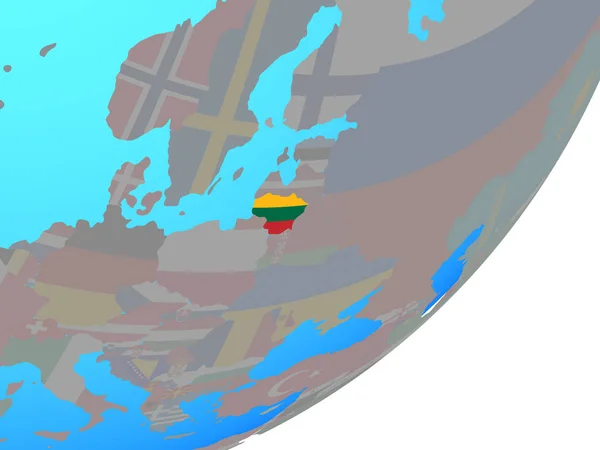 Литва Вбудованих Національний Прапор Синій Політичних Земної Кулі Ілюстрація — стокове фото