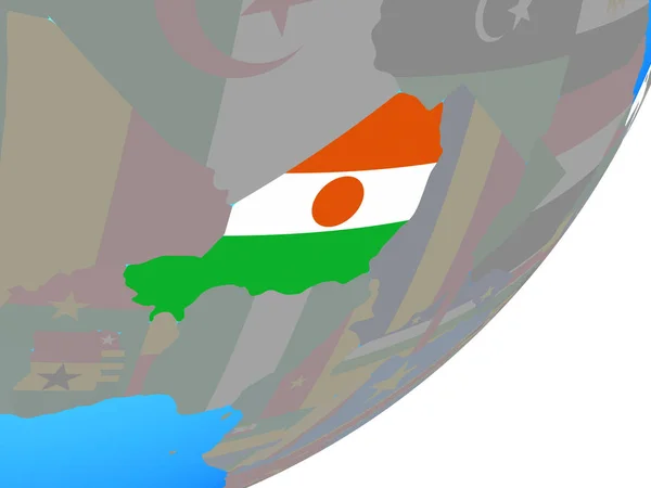 Niger Med Inbäddade Flagga Blå Politiska Jordglob Illustration — Stockfoto