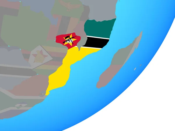 Mozambique Avec Drapeau National Intégré Sur Globe Politique Bleu Illustration — Photo