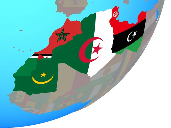 Maghreb Regio Met Ingesloten Nationale Vlag Blauwe Politieke Wereldbol Illustratie — Stockfoto