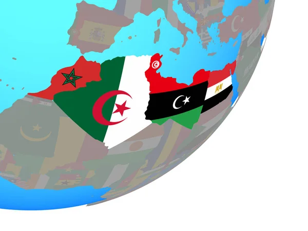 Norte África Com Bandeira Nacional Embutida Globo Político Azul Ilustração — Fotografia de Stock
