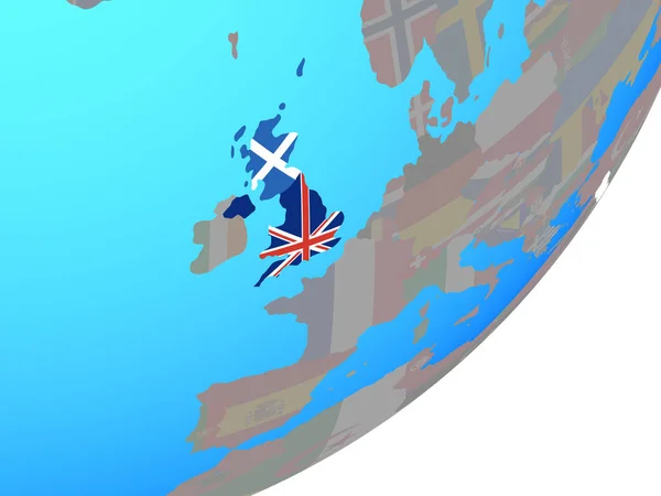 Escocia Con Bandera Nacional Incrustada Globo Político Azul Ilustración — Foto de Stock