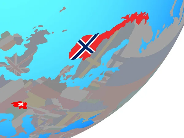 Países Aelc Con Bandera Nacional Integrada Globo Político Azul Ilustración —  Fotos de Stock