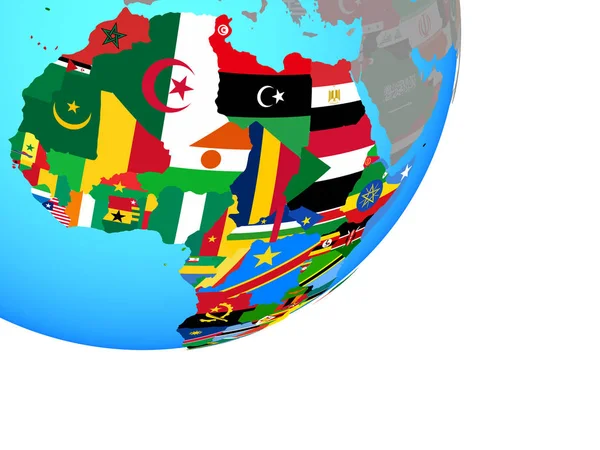 Africa Con Bandiera Nazionale Incorporata Sul Globo Politico Blu Illustrazione — Foto Stock