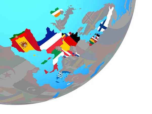 Lidstaten Van Eurozone Met Ingesloten Nationale Vlag Blauwe Politieke Wereldbol — Stockfoto