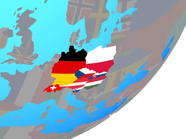 Centraal Europa Met Ingesloten Nationale Vlag Blauwe Politieke Wereldbol Illustratie — Stockfoto