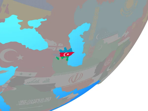 阿塞拜疆在蓝色政治世界上镶嵌国旗 — 图库照片